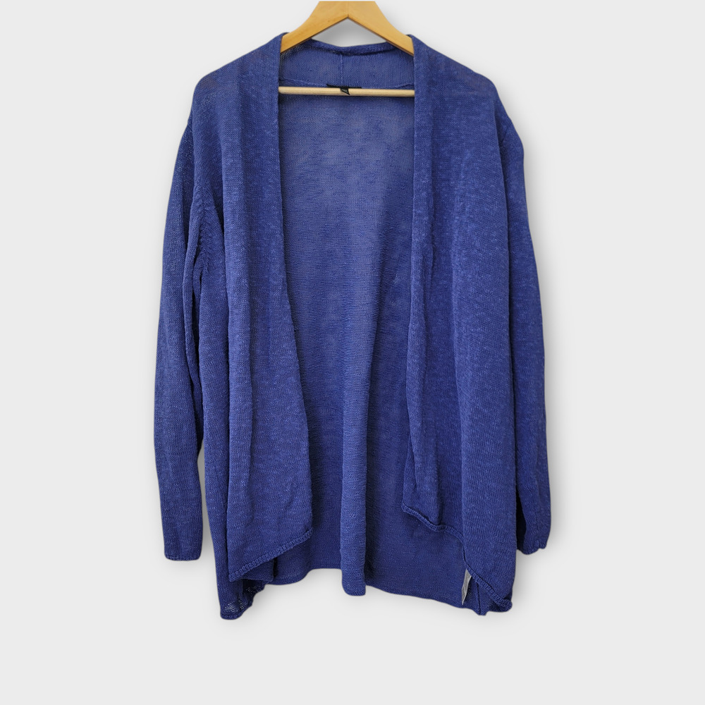 Eileen Fisher Open Front Cardigan Sweater Size 2X Purple Open Knit Linen Blend